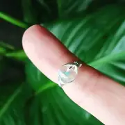 Holographic Glass Beaded Ring, Wire Wrapped, Silver, Size 5 Boho Rainbow