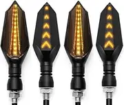 TDR Motorcycle Flow LED Turn Signal Indicator Light Amber Yellow Arrow Flashing Running Universal 12V Black Smoke Lens 10mm Bolt