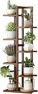 6 Tiers Vertical Bamboo Plant Stand Staged Flower Shelf Rack Outdoor Garden - Dark Wood