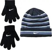 [Nike] Boy`s Futura Foldover Beanie And Gloves 2 Piece Set (Black(9A2843-K08)/H, 8-20)