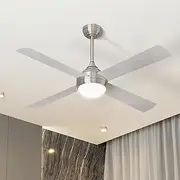 Vevare 52 Inch Ceiling Fan with Light and Remote Control 4 Blades Fan with AC Motor, Timer and 3 Fan Speeds for Home Indoor Living Room Silver