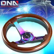 NRG RST-036-BR-MC 350MM 3"DEEP DISH BROWN WOOD NEOCHROME SPOKE STEERING WHEEL