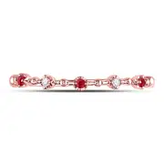 10k Rose Gold Round Ruby Diamond Beaded Stackable Band Ring 1/20 Cttw