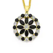 9ct Gold Black Sapphire & .10ct Diamond Wreath Enhancer Pendant in Black