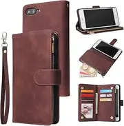 QLTYPRI Wallet Case for iPhone 7 iPhone 8 iPhone SE 2020, Zipper Pocket Premium PU Leather Card Holder Slots with Kickstand and Wrist Strap Magnetic Closure Cover for iPhone 7 8 SE 2020 - Coffee