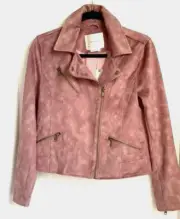 Anthropologie Moto Micro Suede Jacket Small Womens Pink Crop Leather Zip Tie Dye