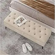 Bed End Bench Storage Bench Modern Entryway Bench End of Bed Bench Ottoman Upholstered Velvet Bedroom Benches for Foot of Bed Tufted Bench Footrest Stool Bedroom Bench(Khaki,100 * 40 * 43cm)