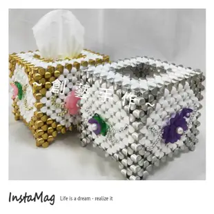 台灣彩珠，花開富貴串珠面紙盒，自創設計手作