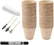 50 Packs Plant Cups Planting,Germination Nursery Pots,Degradable Seedling Pot,Paper Pulp Seedling Cup,Seed Germination Trays with 10 Plant Labels,for Vegetable, Flower