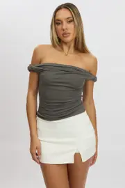 Grey Twist Top Off Shoulder - Size 16XL, Women's Top