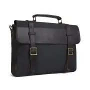 Handmade Waxed Canvas with Leather Briefcase Messenger Bag - Dark Grey
