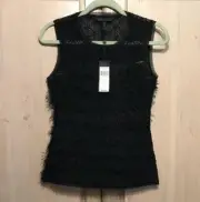BCBGMaxazria Black Auden Sleeveless Fringe Tank Top Women's Size Extra Small