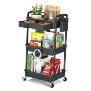 Rolling Utility Cart with Drawer Utility Storage Organizer with 3 Tier Black