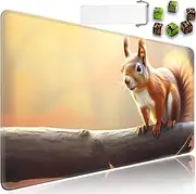 MTG Playmat + Drawstring Travel Pouch + 6 Dice Counter, for Tabletop Trading Card Game Playmats or Large Mouse Pad, Anti-slip Rubber 24 x 14 in, Animals Cute Squirrel TCG Playmat (No with Zone)