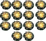 14 PCS Waterproof Floating Lotus Light - Floating Flower Light Battery Operated Water Activated Warm White Pool Flower Lamp Wedding,Anniversary,Garden Decoration
