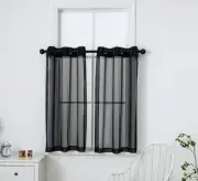 Black Sheer Curtains 45 Inches Length with Eyelets,Voile Light Filtering