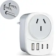 Ominoral US Travel Adapter, AU to USA Universal Travel Plug with 2 USB C Ports and 2 USB A Fast Charging, Type I or A, 100 - 240 volts, 4 Power Outlets, White