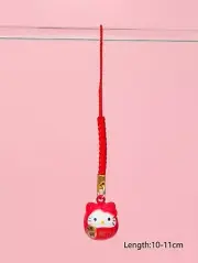 Sanrio Hello Kitty Brass Red Bell Japanese Lucky Waving Cat Phone Charm- Red