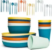 SHECIPIN 42Pcs Wheat Straw Dinnerware Sets, Unbreakable Plates and Bowls Sets...