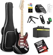 Donner DST-152B Black ST Type Electric Guitar Set | Coil Tap Function | 6 Point Tremolo System | Complete Equipment for Beginners