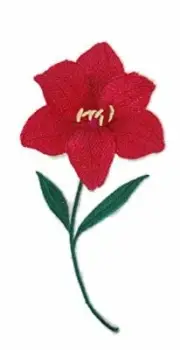 Bloom Amaryllis Flower Embroidered Iron on/Sew Patch [ 3.7"(w) x 7.1"(h) ]