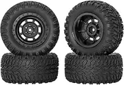 RCStation 1/10 Scale RC Off-Road Buggy Tires and Wheels 4PCS 12mm Hex Heb Pre Glued RC Tires and Wheels Rims Set with Foam Inserts for Buggy Small Monster Truck, Black