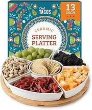 Chef Tacos Ceramic Taco Serving Platter - Divided Serving Tray for Taco Tuesday Lazy Susan Taco Bar - Chip and Dip Serving Set for Party - Appetizer Serving Tray for Salsa, Snacks (13 in)