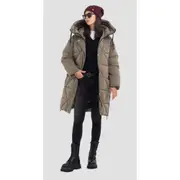 Replay Womens Casual Long Jacket In Nylon w/ Zipper Green