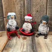 POTTERY BARN KIDS SNOWMEN BOTTLEBRUSH ORNAMENT SET OF 3 ~ HOLIDAY CHRISTMAS