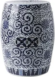 PA-DABAOO Blue and White Ceramic Decorative Garden Stool, Glazed Hollow Dressing Stool, Indoor and Outdoor Side Table, Ceramic Side Table, Suitable for Bedroom, Terrace