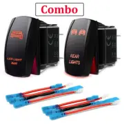 Red Rocker Switch Rear Light + LED Light Bar Toggle 5 Pin for Car ATV UTV Jeep