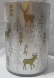 Yankee Candle Mirrored Large Jar Candle Holder J/H WINTER GOLD Reindeer Trees