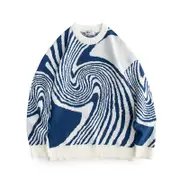 Nevenka Mens Oversized Sweater Crewneck Long Sleeve Knitted Pullover-Blue