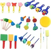 30 Pieces Sponge Brush Set, Painting Utensils Children, Sponge Painting Brush Set, Children's Early Education Painting Tools Set for DIY Crafts