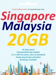 Singapore & Malaysia Travel data SIM card 20 days 20GB 4G 5G SIMBA & Celcom