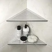 Bernkot Corner Shower Shelves, 12" Brushed 304 Stainless Steel Recessed Corner Shelf Bathroom Shower Shelf for Tiled Wall, No Drilling, 2 Pack, Large Size
