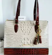 Brahmin Anywhere Tote Tri-color Vanilla Leather Shoulder Bag+Tassel NWT***HTF