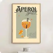 Retro Aperol Spritz Wall Art - Green Aesthetic Paintings for Room Decor - Funky Cocktail Posters and Pictures for Bar Cart - No Frame