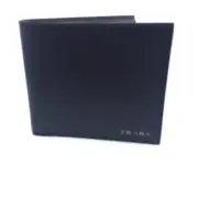 Prada Mens Wallet Black Gray Vitello Micro Grain Leather Bifold NEW