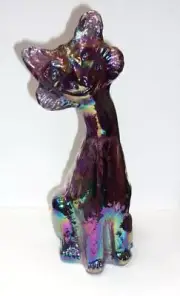 Fenton Glass Plum Purple Carnival Alley Cat Figurine by Mosser Glass