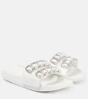[Jimmy Choo] Jimmy Choo Fitz Crystal embellished leather slides AU 8 white