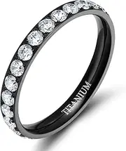 [TIGRADE] Womens Titanium Eternity Rings Cubic Zirconia Wedding Engagement Band (Titanium Black, 8.5)