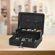 Cash Box Money Box with Cash Tray, Lock Safe Box w/Key for Small Business, Black