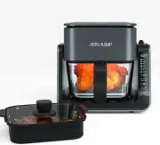 2-In-1 Glass Air Fryer & Grill Pan Combo for Kitchen, 7 Presets, Glass Container