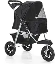 3 Wheels Dog Stroller for Medium Small Dogs with Large Wheels, Pet Stroller for Cats/Dogs Pushchair Carrier Dog Strollers Foldable Dog Pram with Cup Holder, Loading 55 Ibs(Nero)