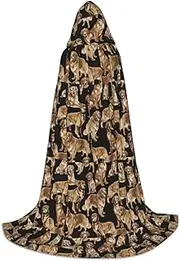 SKKNT Golden Retrievers Print Halloween Hooded Cloak Full Length Cape With Hood For Men And Women For Carnival