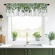 DOTOOMA 54x18 Inches Sage Green Window Valance Eucalyptus Leaves Watercolor Kitchen Blackout Drapes Bathroom Bedroom Living Room Polyester Fabric Curtains Decorations Supplies