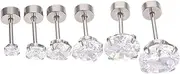 [Yardenfun] 6pcs Stainless Steel Earrings for Men Durable Cartilage Studs with Zirconia Stylish Ear Jewelry for Unique Fashion Taste and Comfort