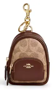 Coach Mini Court Backpack Keychain Bag Charm - CX066 Brown Canvas/Leather NWT