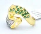 GENUINE 1.12 Cts EMERALDS & WHITE SAPPHIRE PANTER RING 18k GOLD - MADE IN USA